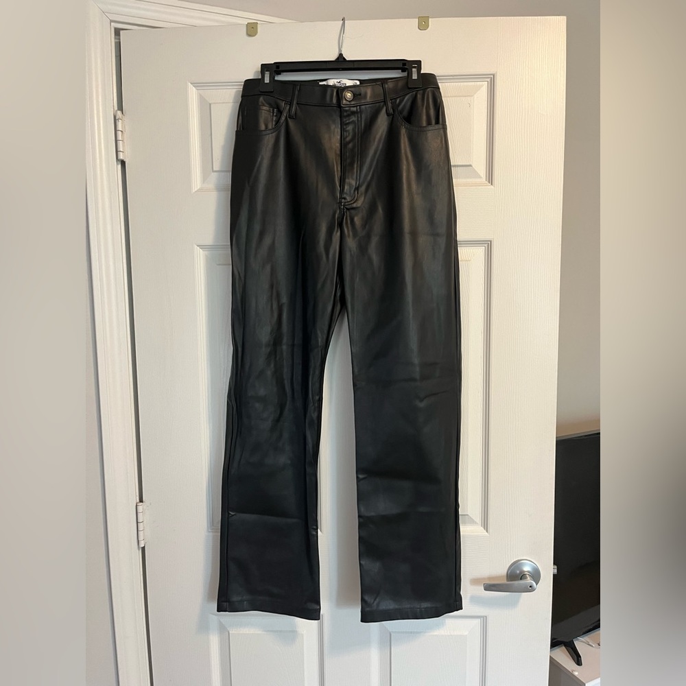Hollister black leather dad pants